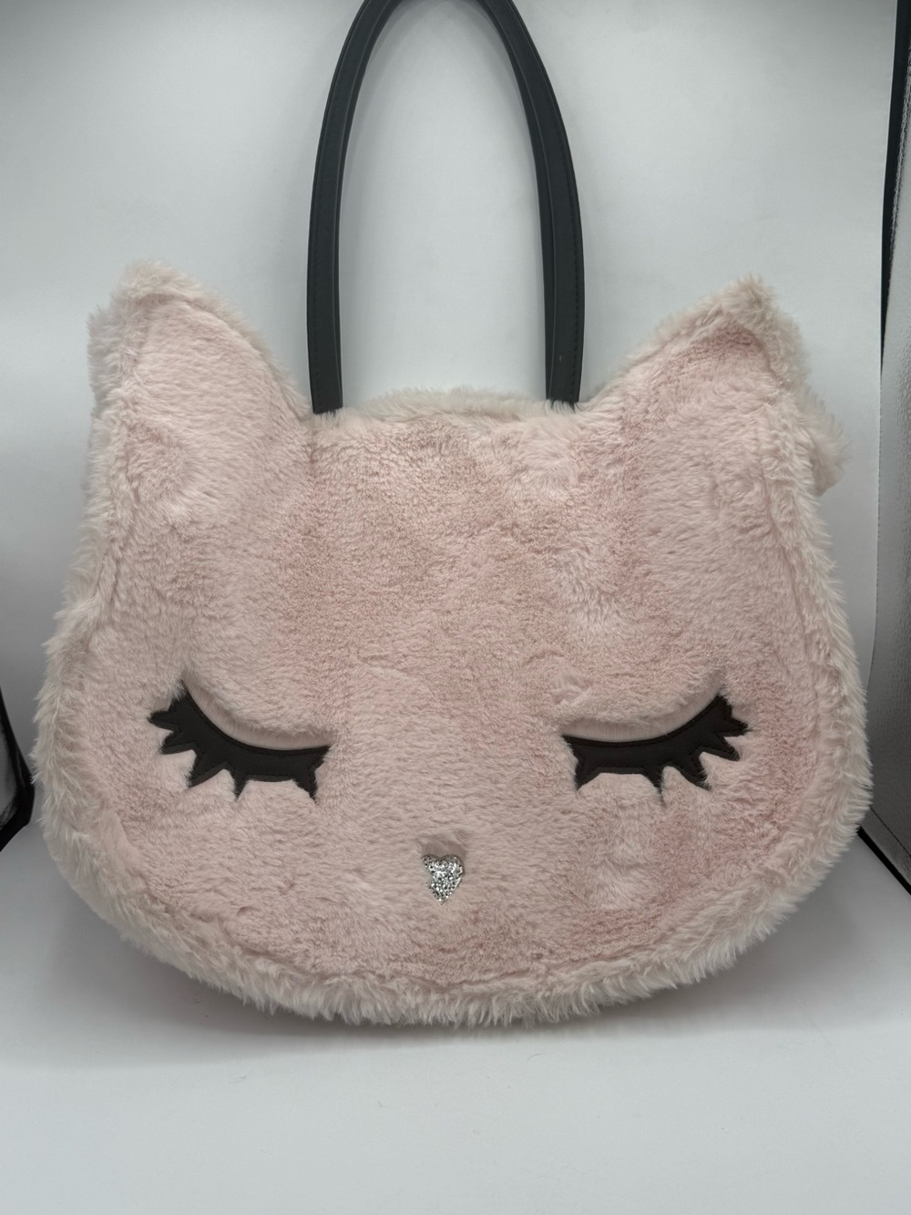 Betsey Johnson Blush Pink Plush Cat Tote with Heart Nose